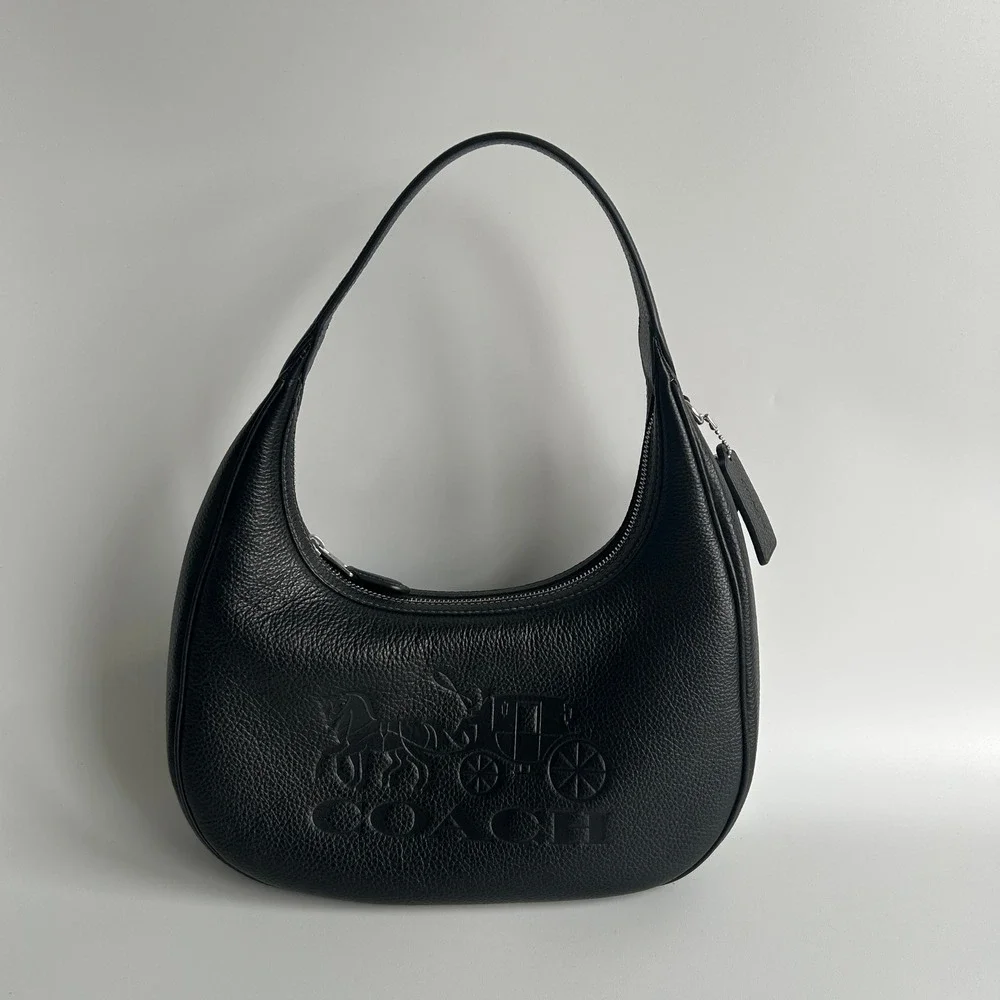 Coach Carmen Shoulder Bag Black Pebbled Leather Horse and Carriage CR151